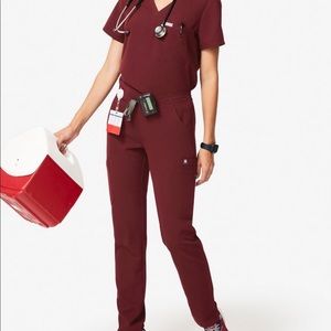 FIGS Burgundy YOLA Skinny Scrub Pants